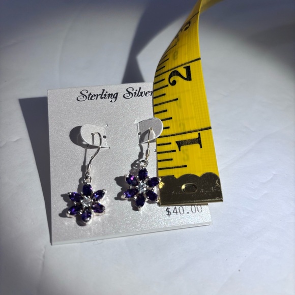 Sterling Silver Cubic Zirconia & Amethyst Flower Pierced Earrings NWT - Picture 6 of 7